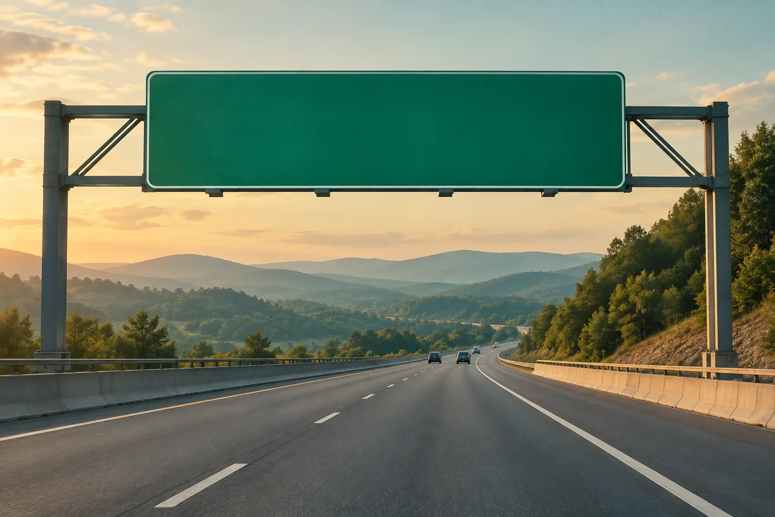 Decorative illustration representing highway guide and information signs