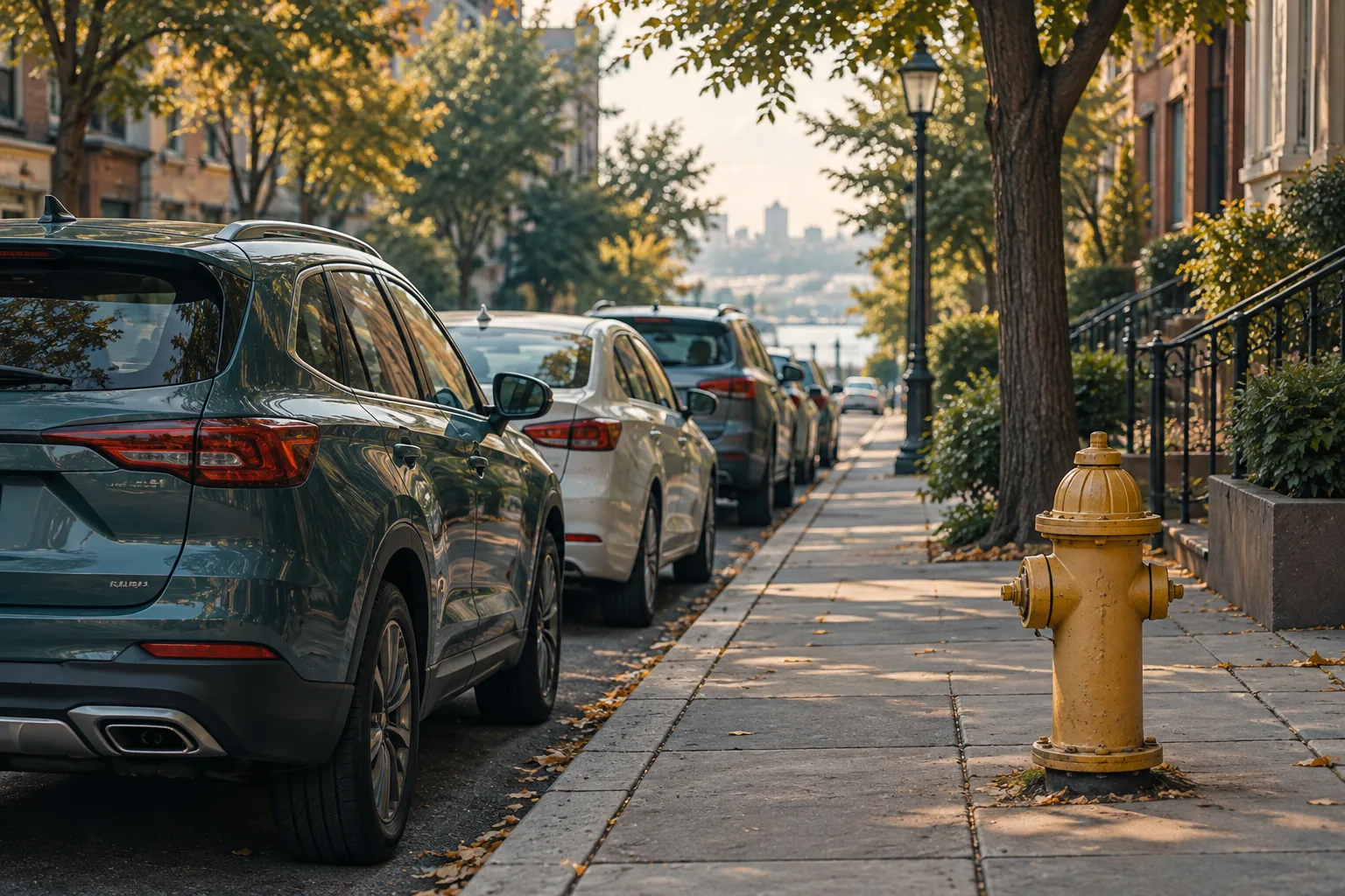 Decorative illustration representing parking rules on a city street