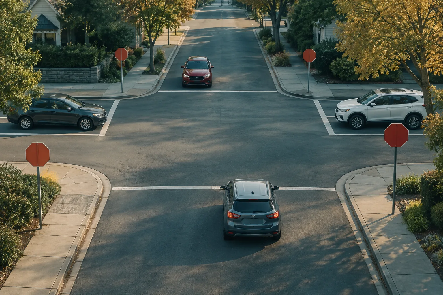 Decorative illustration representing right-of-way at an intersection